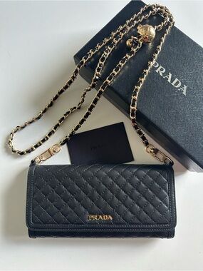 🖤 Prada Quilted Soft Calfskin Continental Flap Wallet Black GHW Full Set